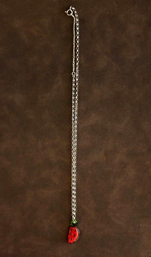Sterling Silver Mini Belcher Chain Watermelon Pendant