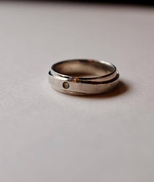 Double Band Ring with Diamond Stone Detail