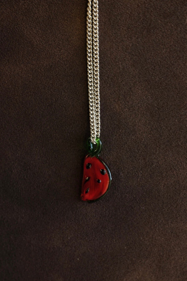 Sterling Silver Mini Curb Chain with Watermelon Pendant