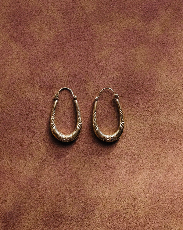 9ct Gold Engraved Oval Hoops