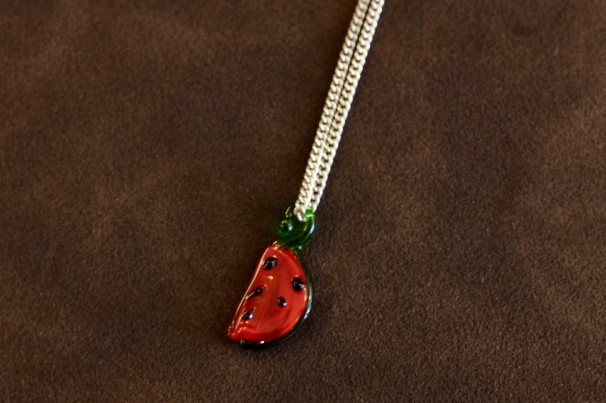 Sterling Silver Mini Curb Chain with Watermelon Pendant