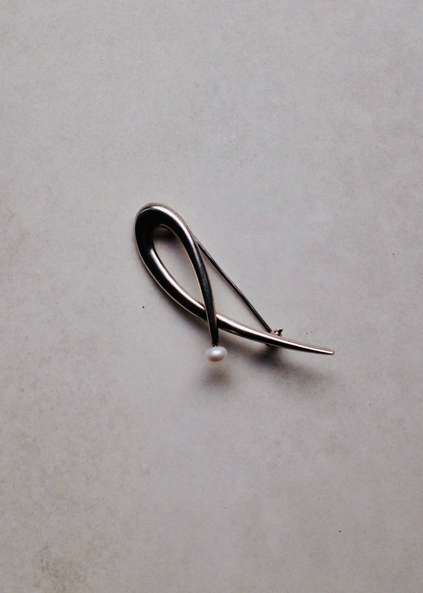 Sculptural Silver & Pearl Brooch