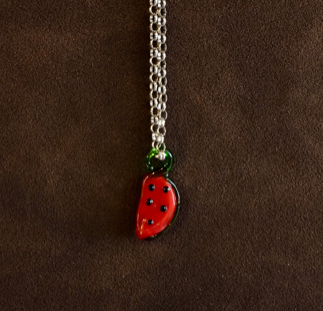 Sterling Silver Mini Belcher Chain Watermelon Pendant
