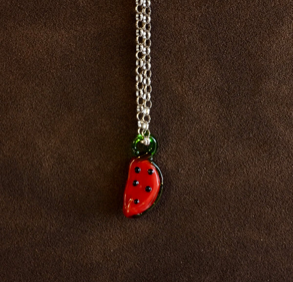 Sterling Silver Mini Belcher Chain Watermelon Pendant