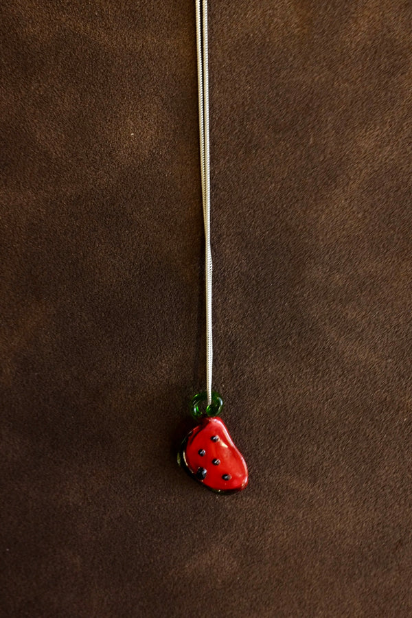 Sterling Silver Mini Snake Chain Watermelon Pendant