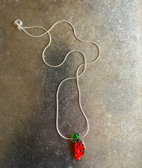 Sterling Silver Mini Snake Chain Watermelon Pendant