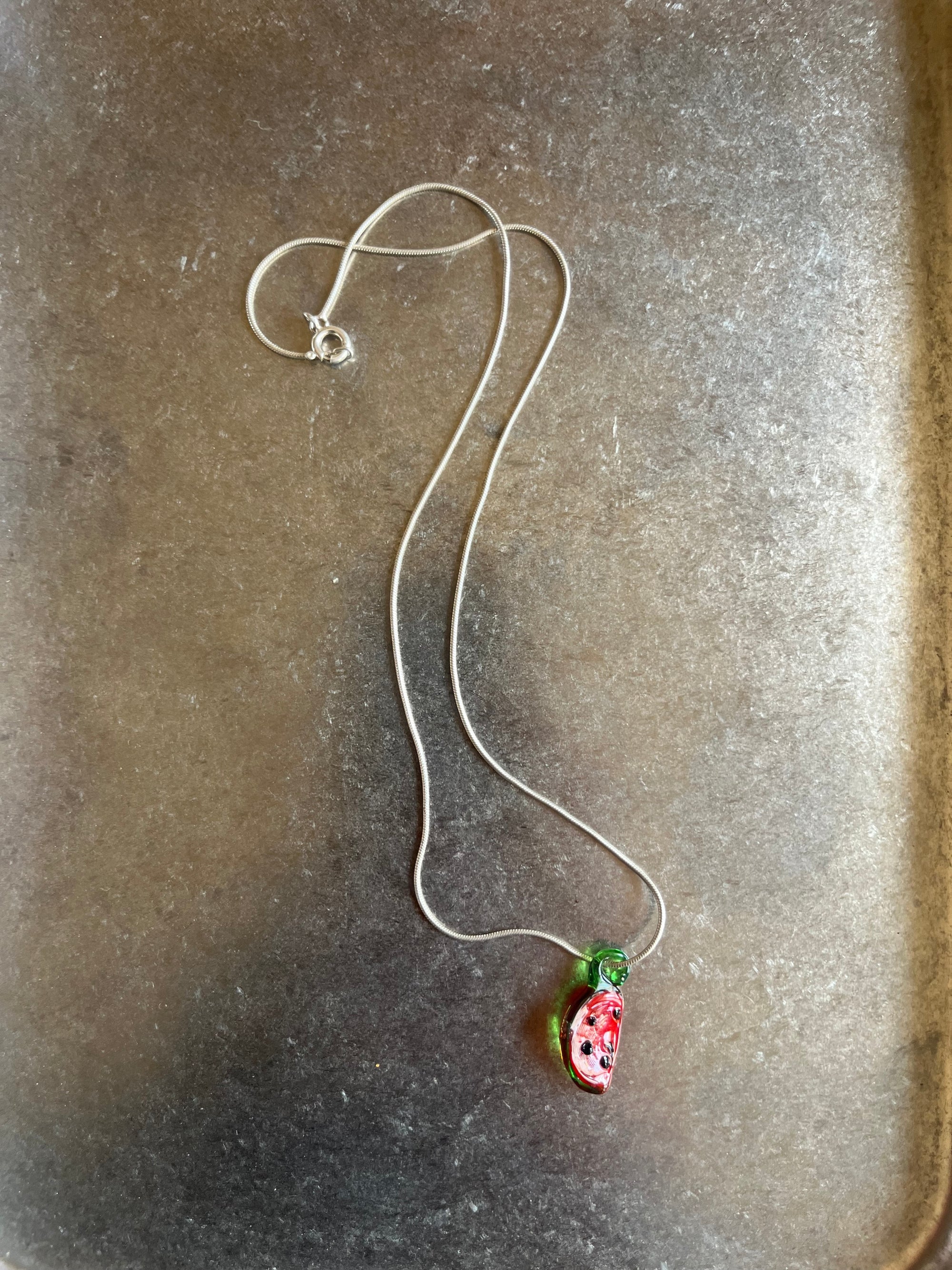 Sterling Silver Mini Snake Chain Watermelon Pendant