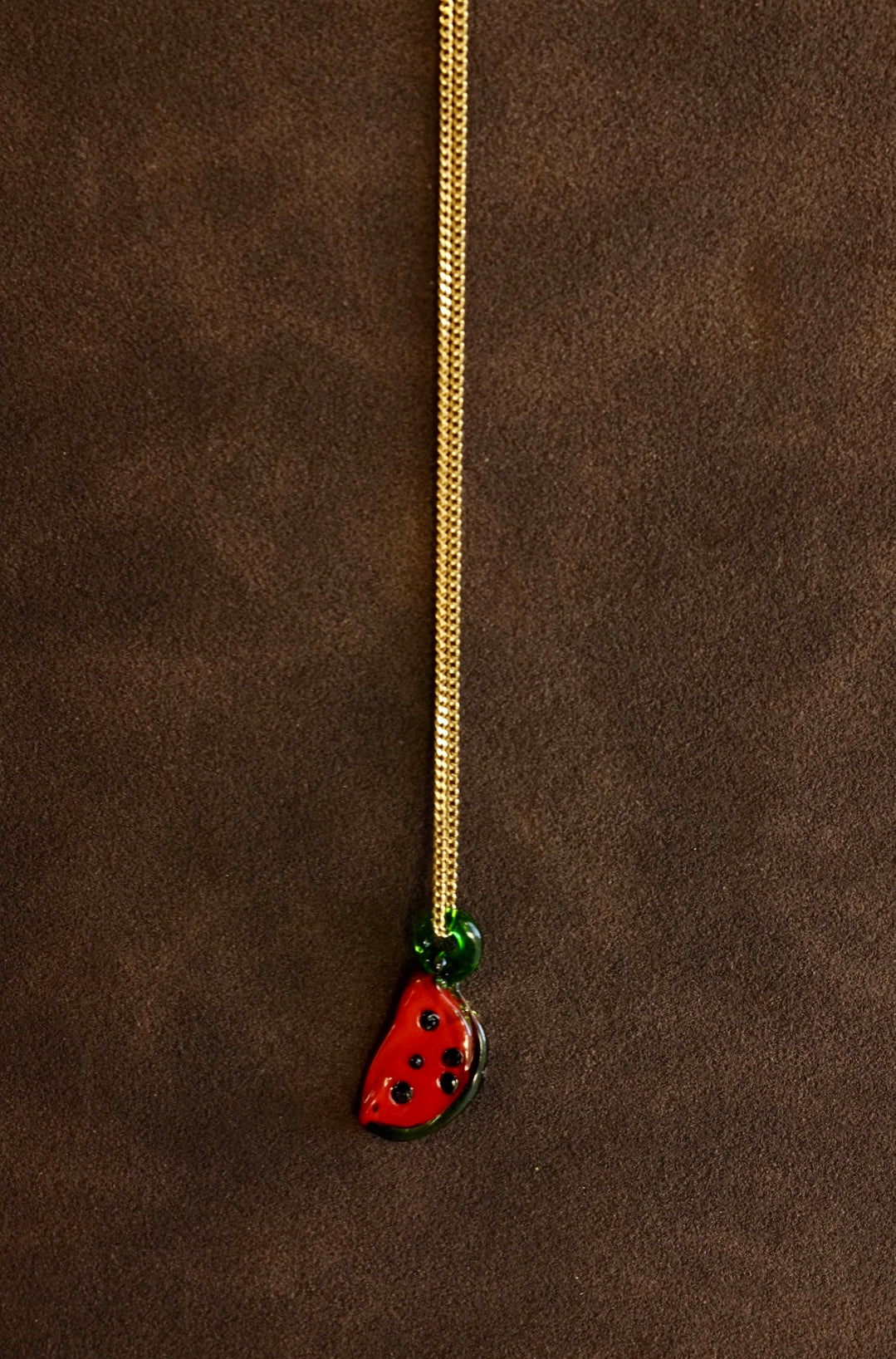 18ct Gold Mini Curb Chain with Watermelon Pendant