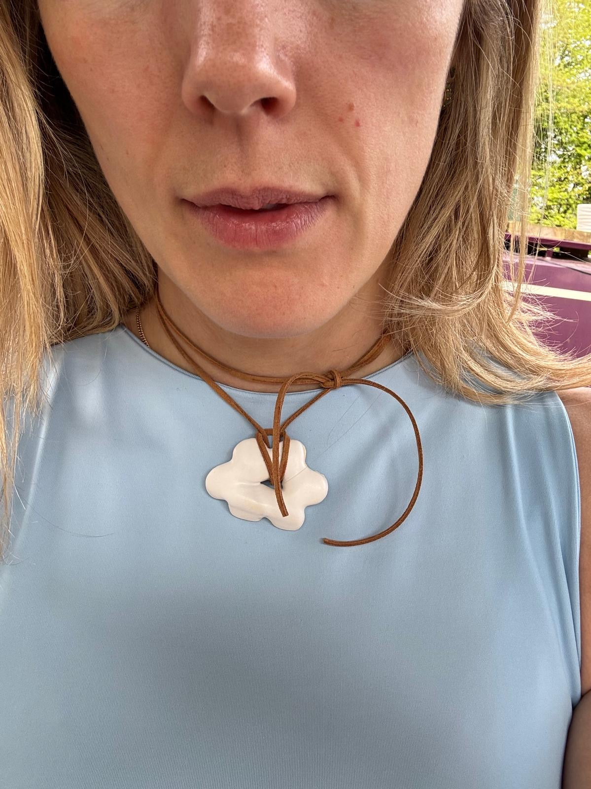 SACROSANCT x WILD LADY CERAMIC TAN & WHITE FLORAL PENDANT
