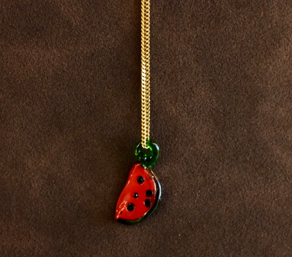 18ct Gold Mini Curb Chain with Watermelon Pendant