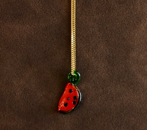 18ct Gold Mini Curb Chain with Watermelon Pendant