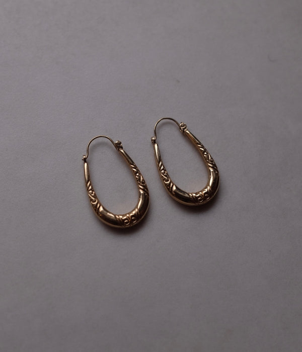 9ct Gold Engraved Oval Hoops