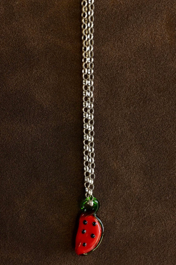Sterling Silver Mini Belcher Chain Watermelon Pendant