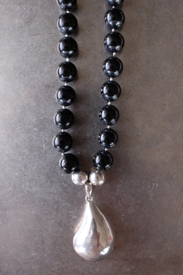 Silver Onyx Beaded Teardrop