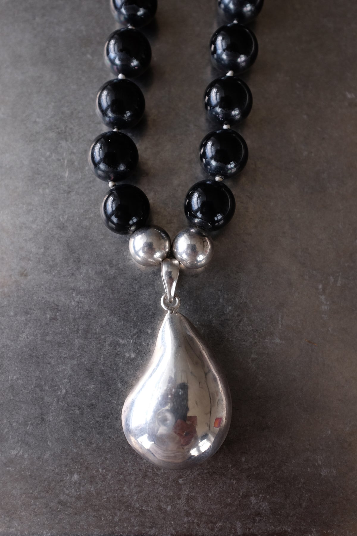 Silver Onyx Beaded Teardrop