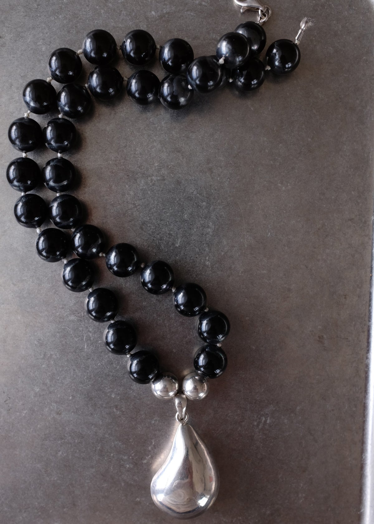 Silver Onyx Beaded Teardrop