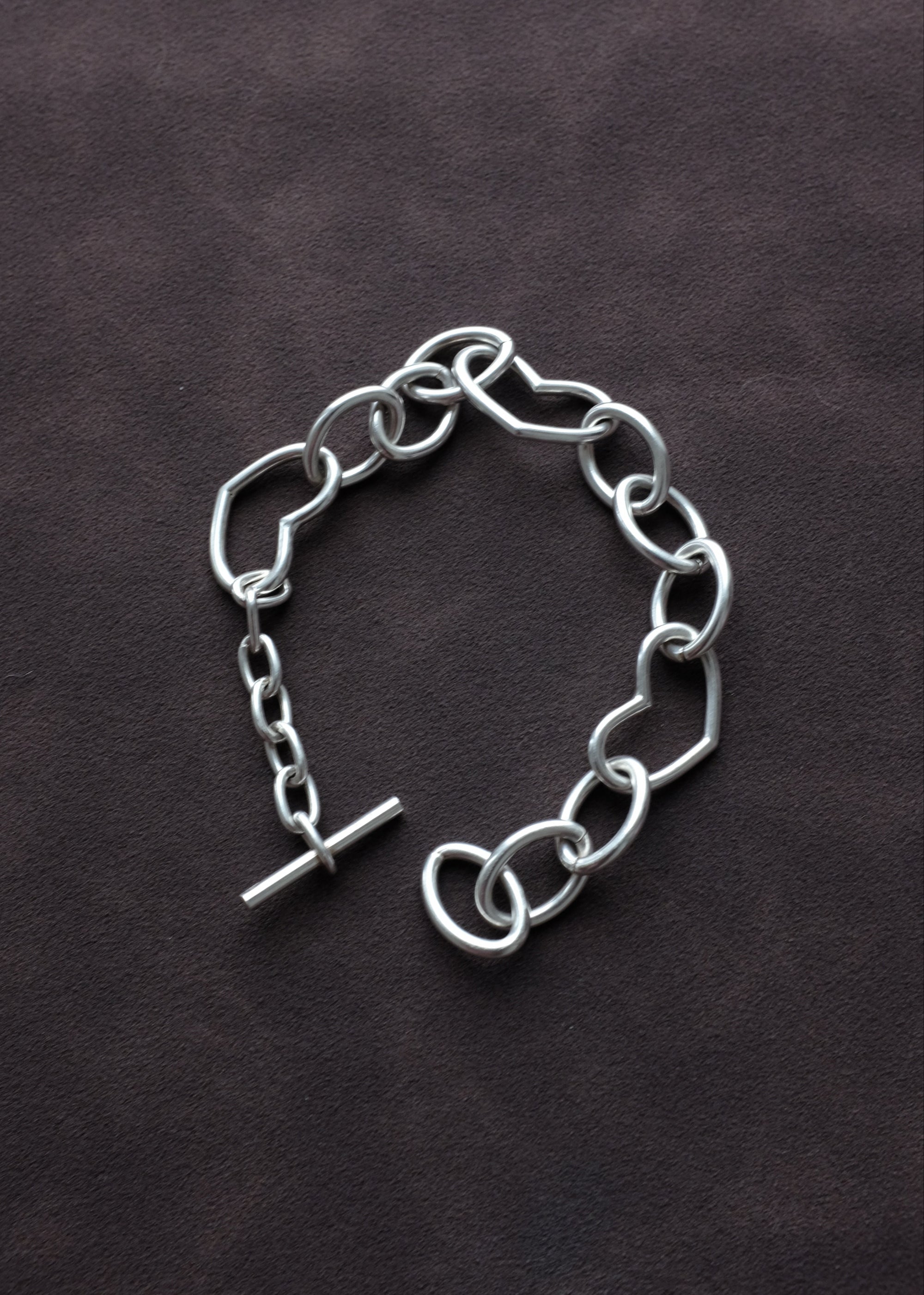 STERLING SILVER HEART LINK BRACELET