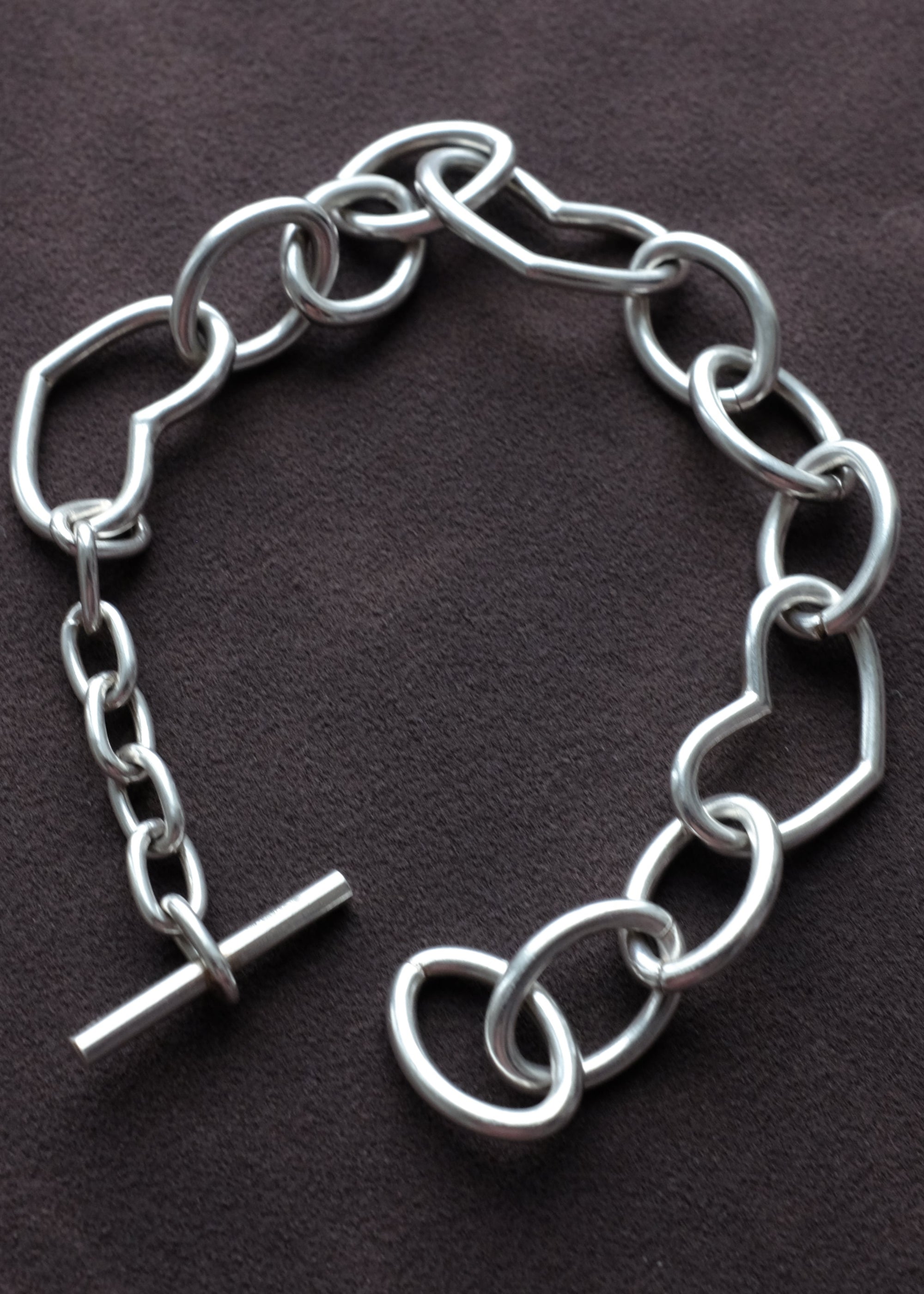 STERLING SILVER HEART LINK BRACELET