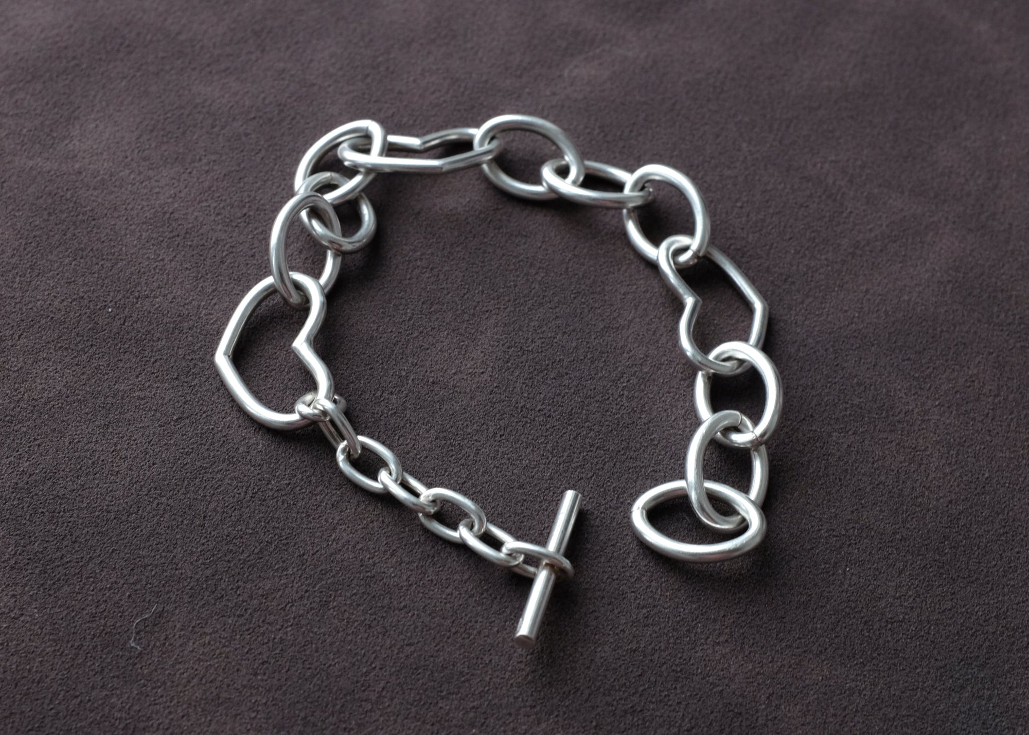 STERLING SILVER HEART LINK BRACELET