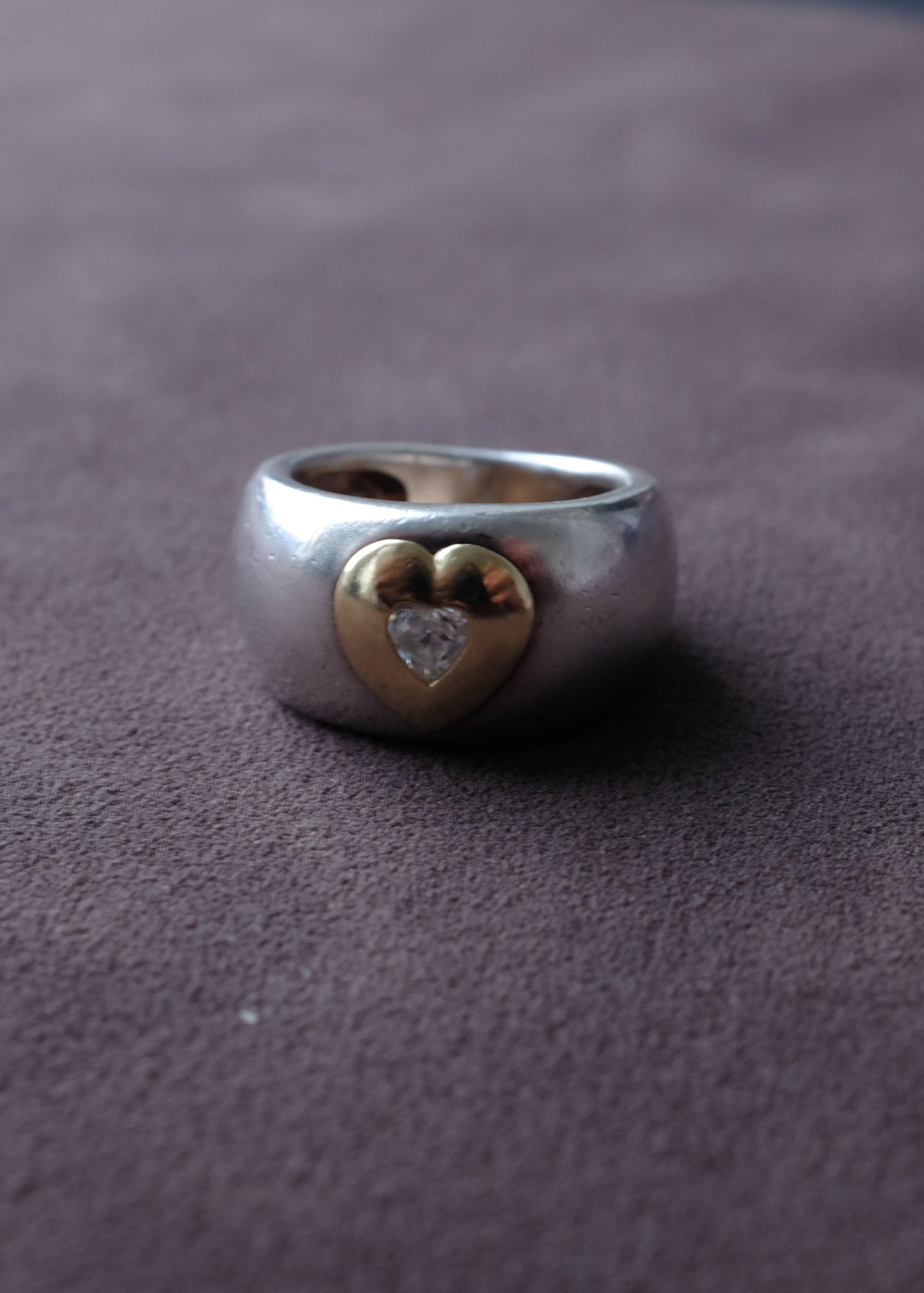 STERLING SILVER MIXED METAL HEART RING