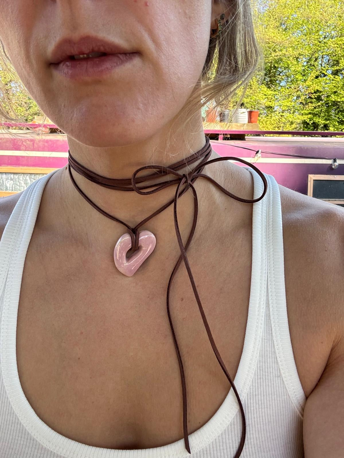 SACROSANCT x WILD LADY CERAMIC TAN & PINK HEART PENDANT