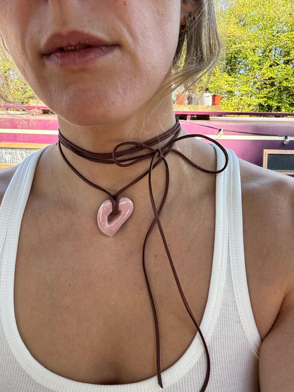 Sacrosanct x Wild Lady Ceramic Pink Heart & Tan Pendant