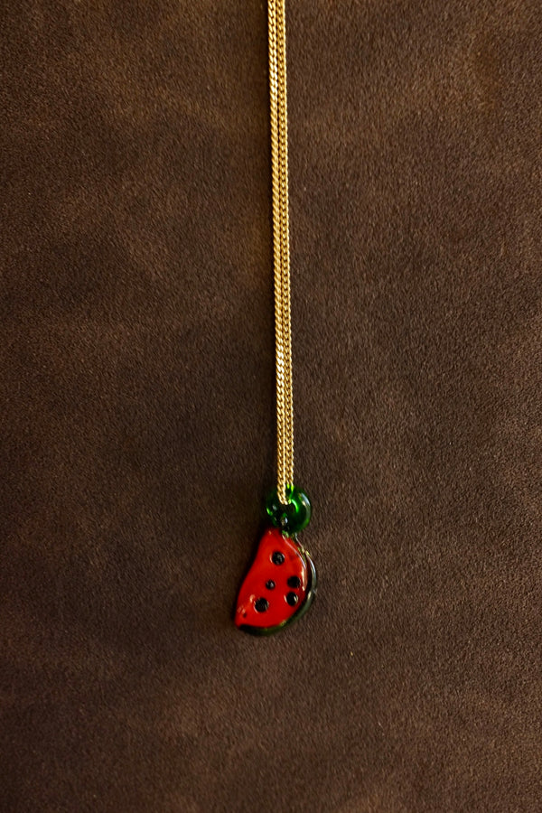 18ct Gold Mini Curb Chain with Watermelon Pendant