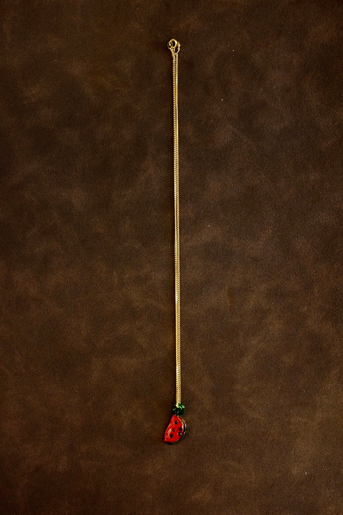18ct Gold Mini Curb Chain with Watermelon Pendant