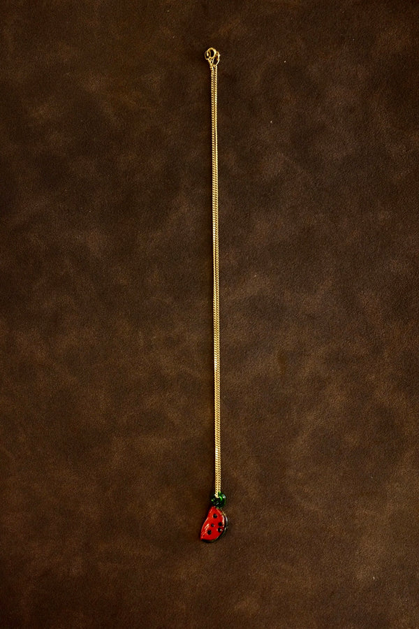 18ct Gold Mini Curb Chain with Watermelon Pendant