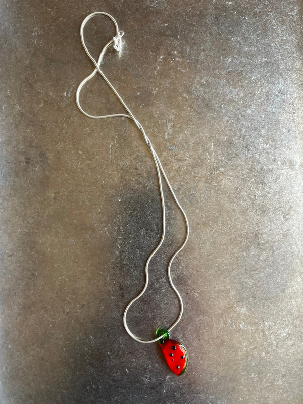 Sterling Silver Mini Snake Chain Watermelon Pendant