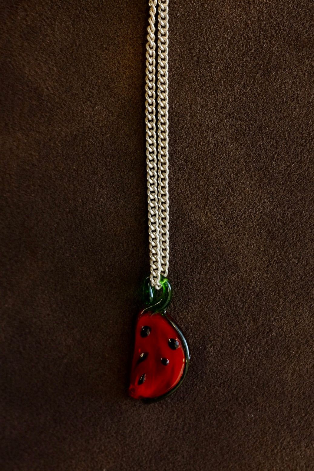 Sterling Silver Mini Curb Chain with Watermelon Pendant