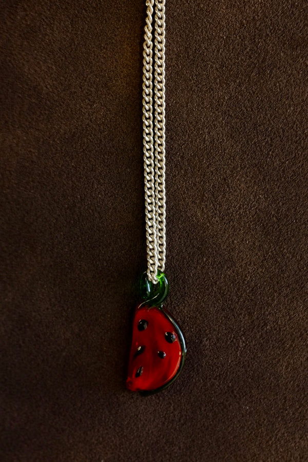 Sterling Silver Mini Curb Chain with Watermelon Pendant