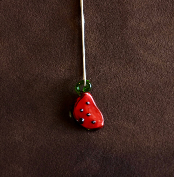 Sterling Silver Mini Snake Chain Watermelon Pendant
