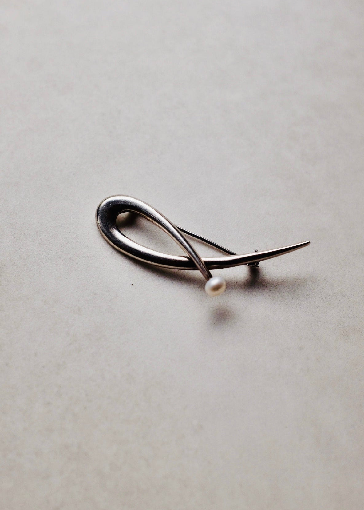 Sculptural Silver & Pearl Brooch