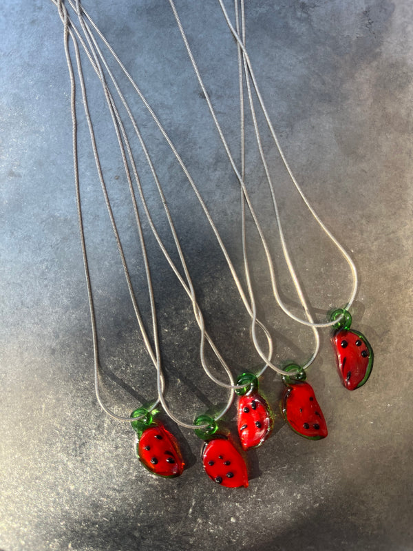 Sterling Silver Mini Snake Chain Watermelon Pendant