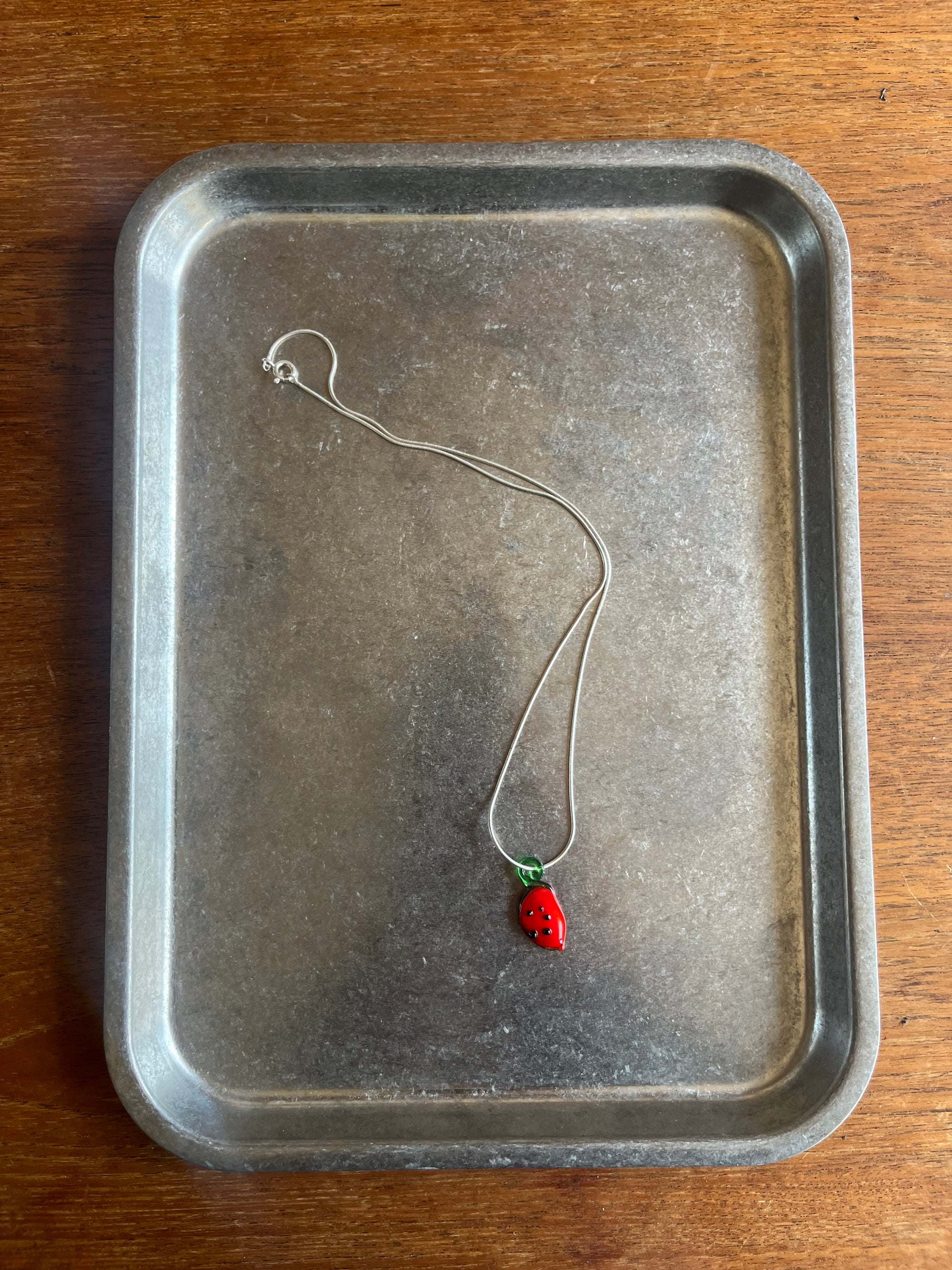 Sterling Silver Mini Snake Chain Watermelon Pendant