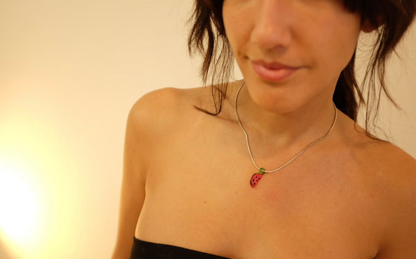 Sterling Silver Mini Snake Chain Watermelon Pendant