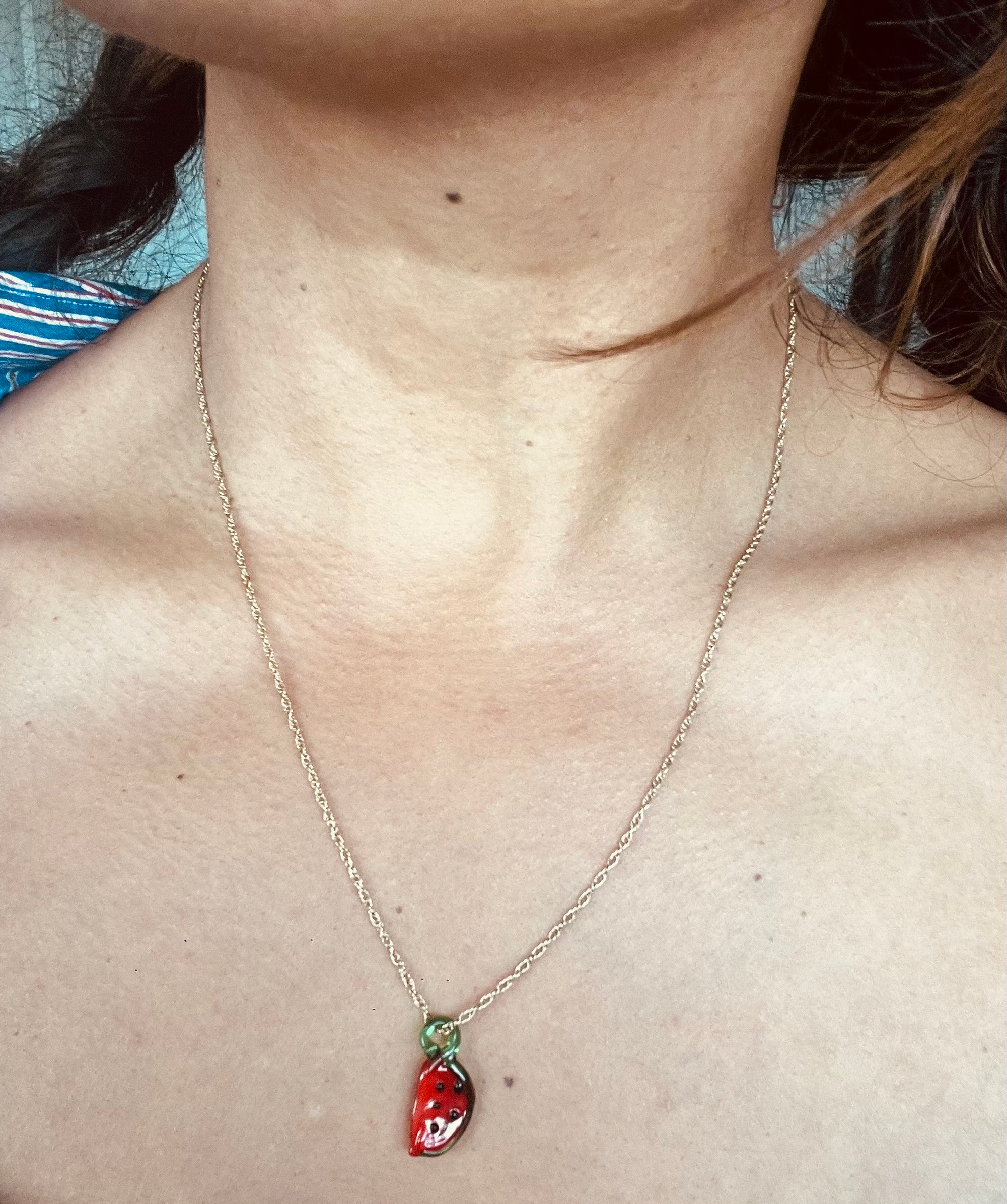 9ct Gold Rope Chain with Watermelon Pendant