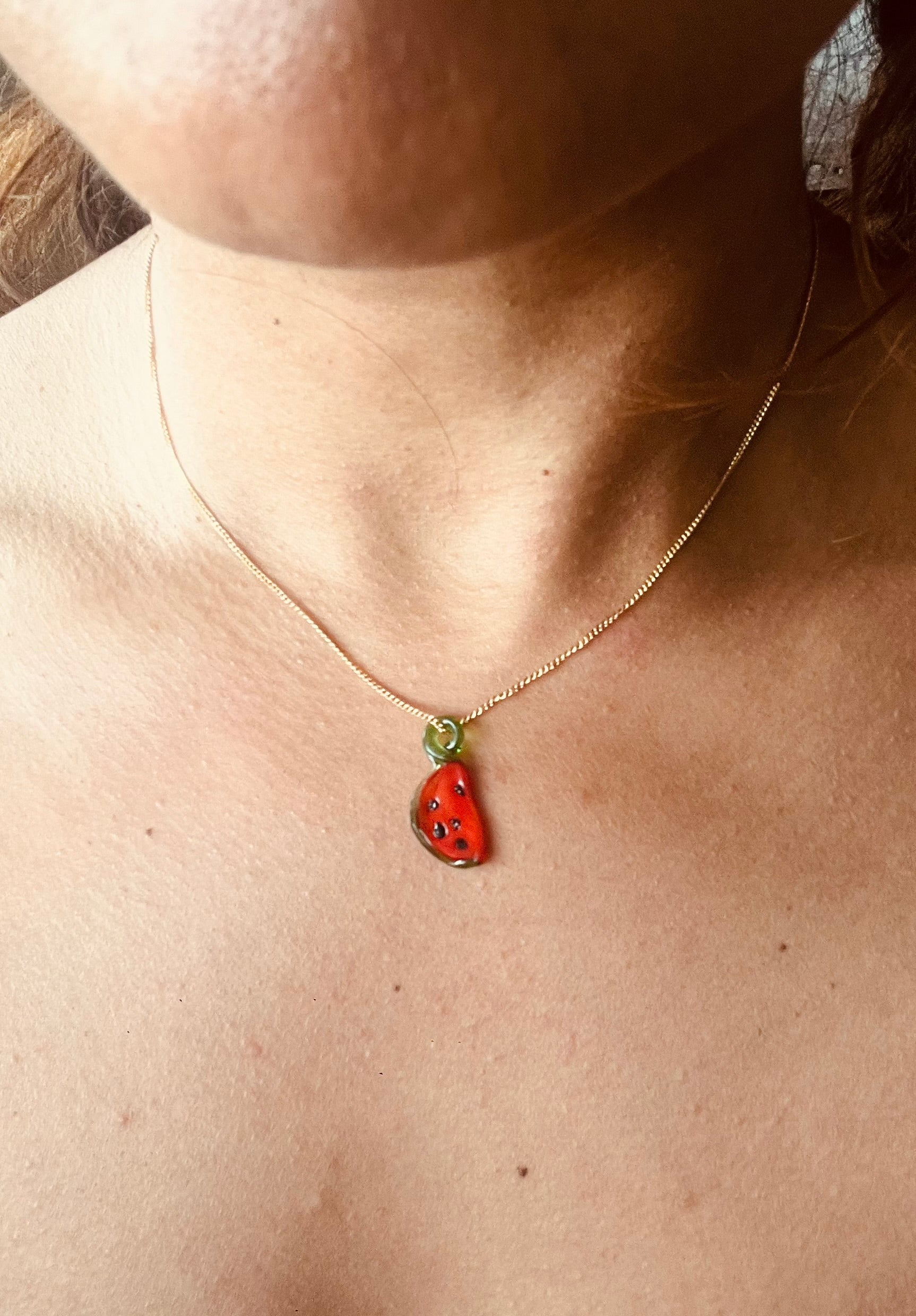 18ct Gold Mini Curb Chain with Watermelon Pendant