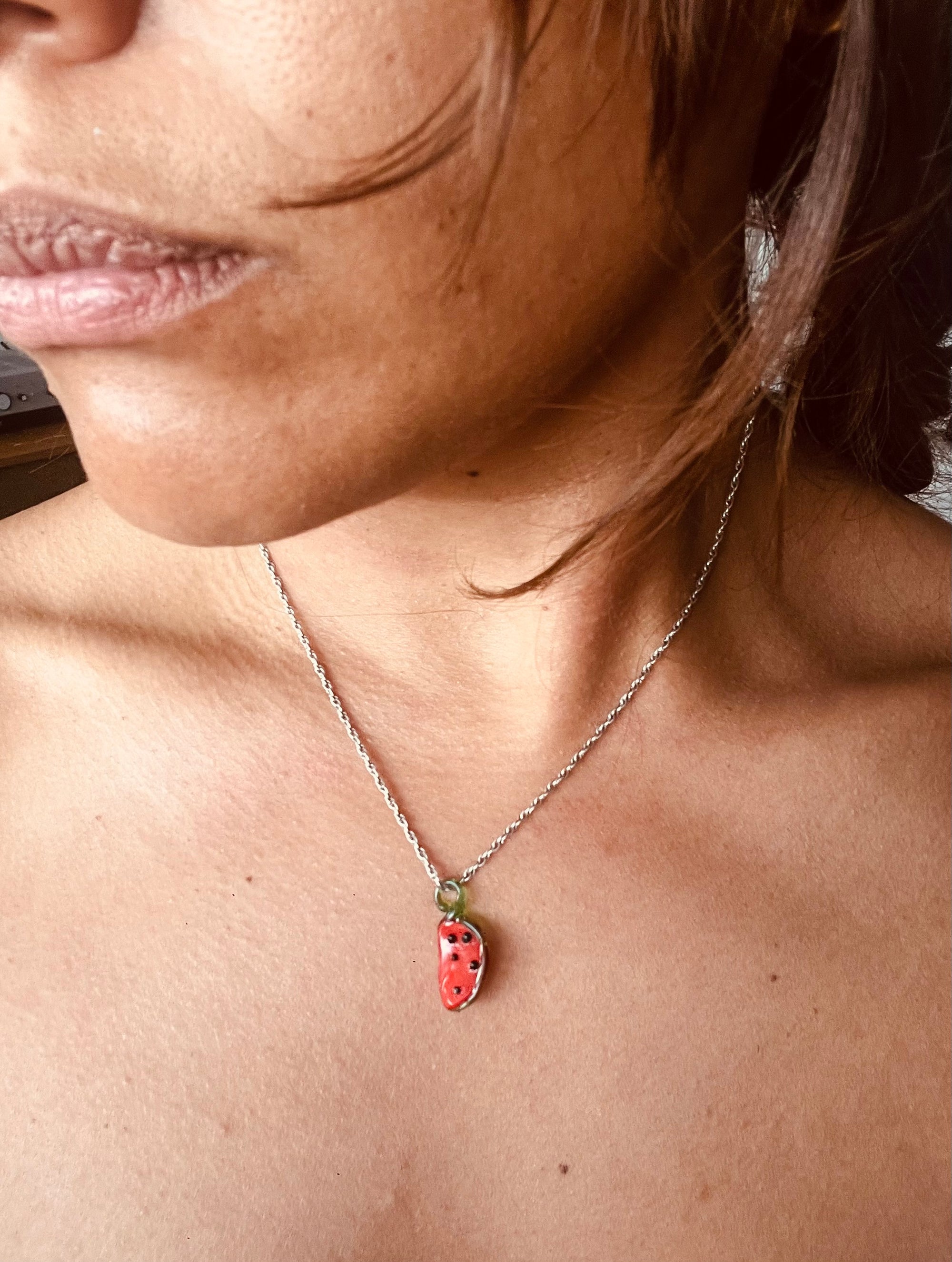 Sterling Silver Rope Chain with Watermelon Pendant