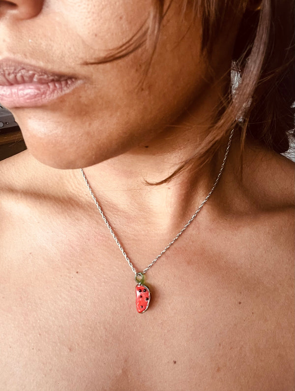 Sterling Silver Rope Chain with Watermelon Pendant