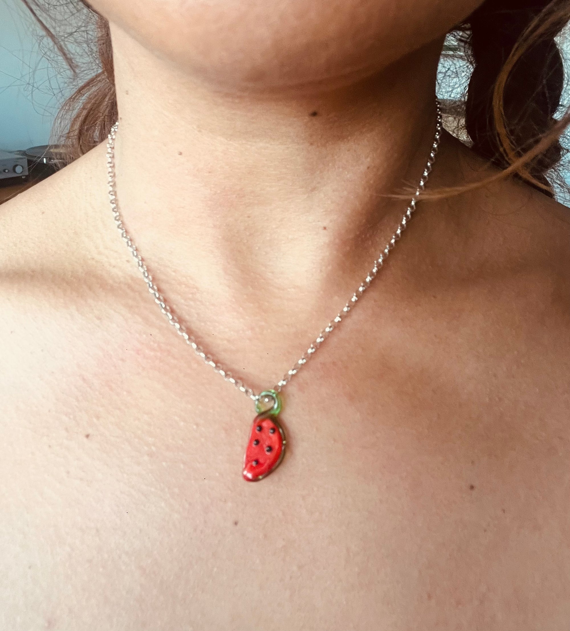 Sterling Silver Mini Belcher Chain Watermelon Pendant