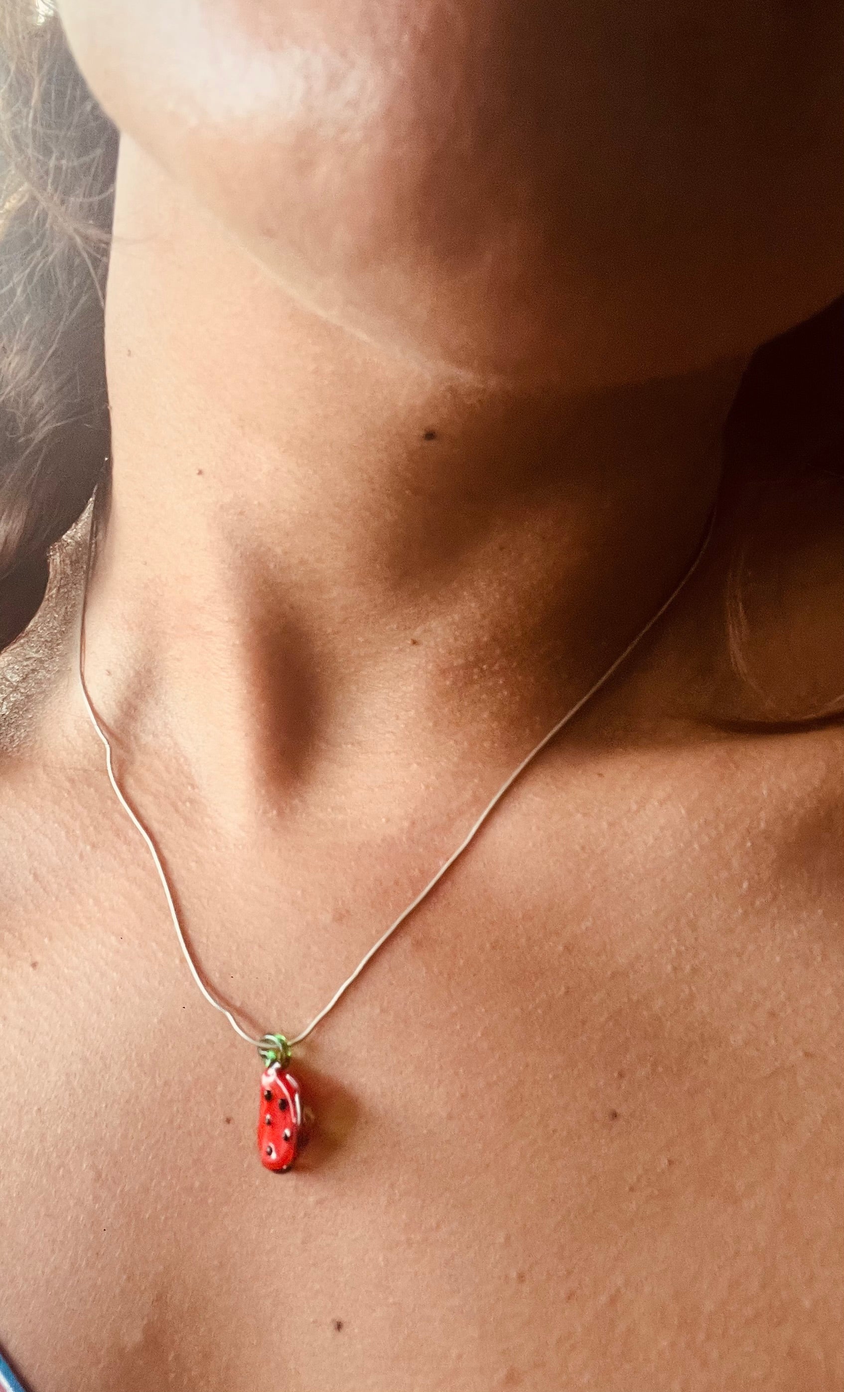 Sterling Silver Mini Snake Chain Watermelon Pendant