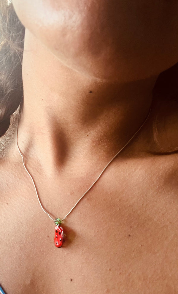 Sterling Silver Mini Snake Chain Watermelon Pendant