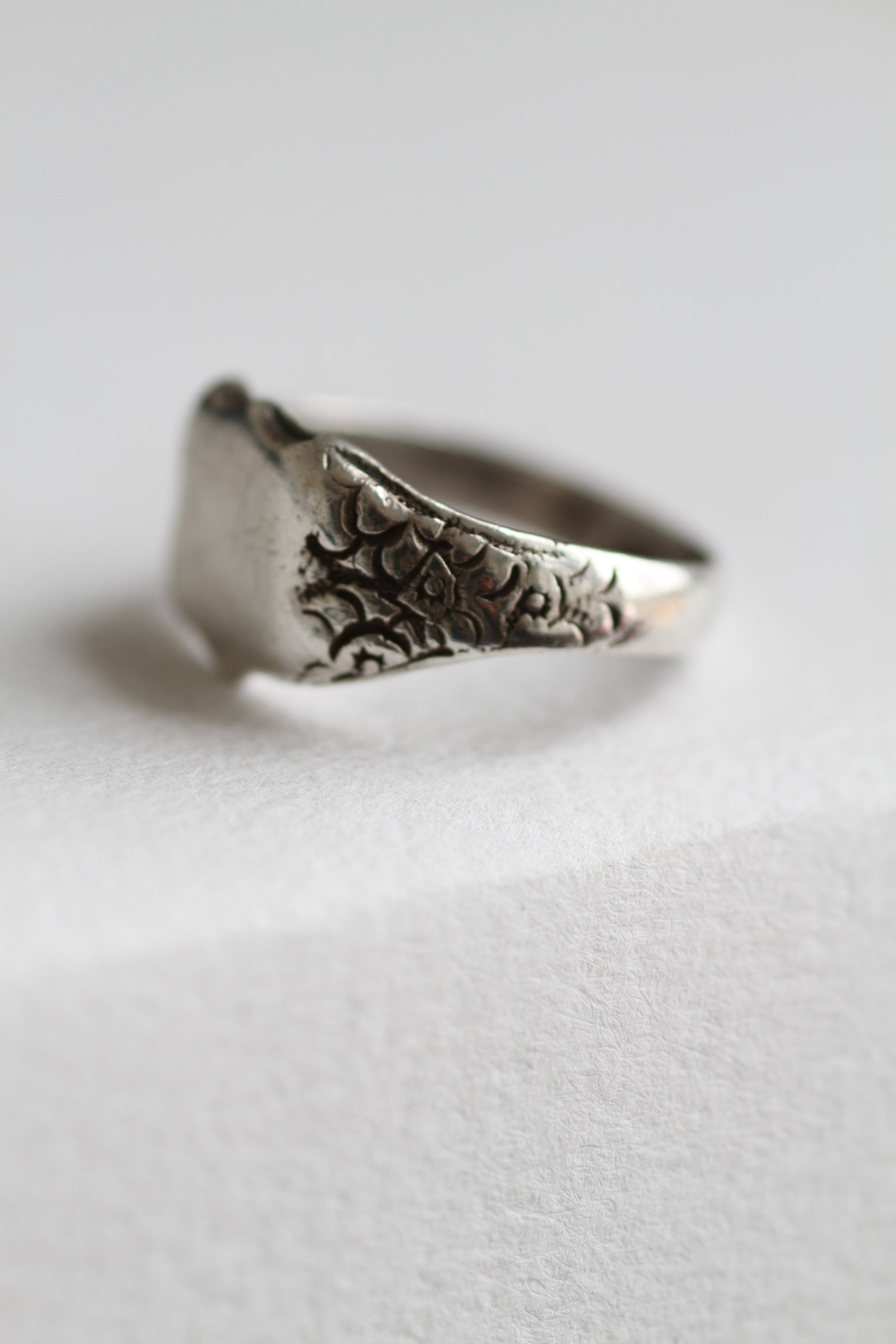 STERLING SILVER CREST TEXTURED SIGNET RING