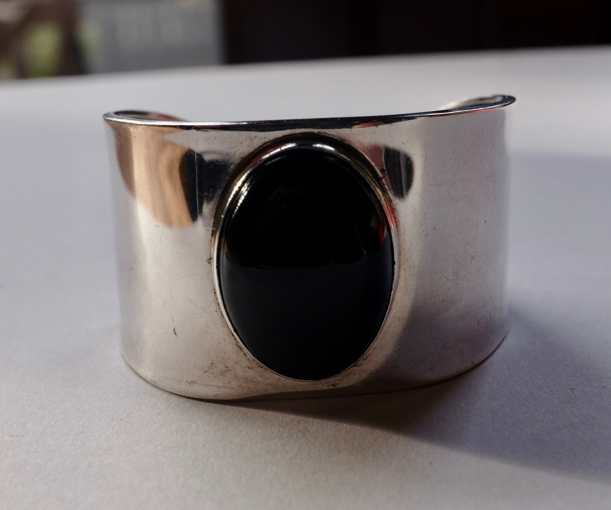 Wide Silver Onyx Cuff