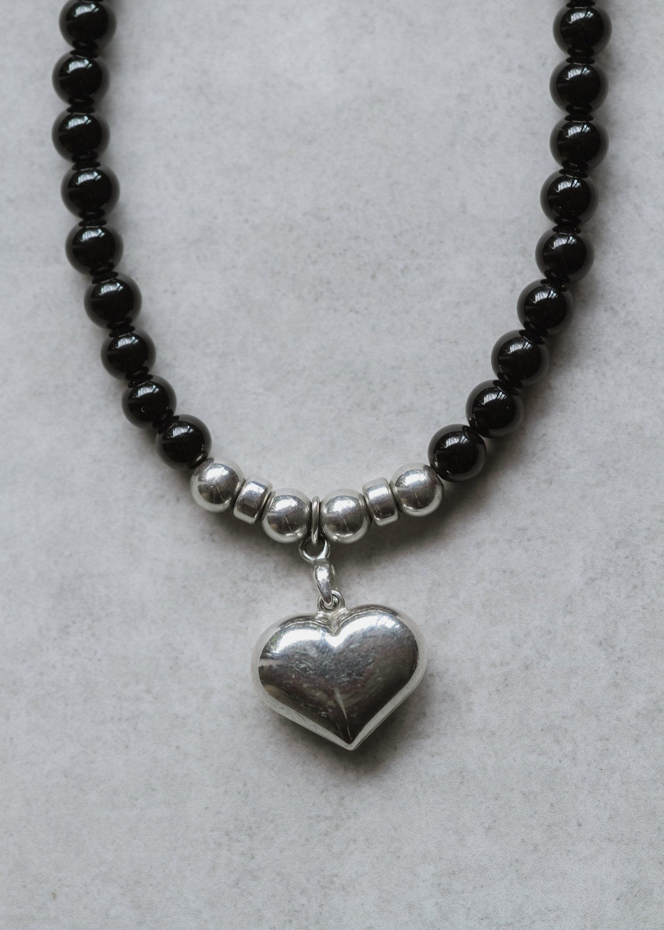 Onyx Bead with silver heart and beads