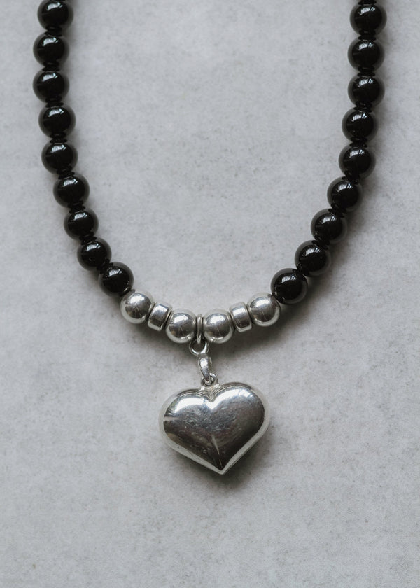 Onyx Bead with silver heart and beads