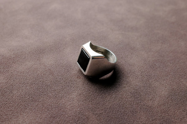 STERLING SILVER CUBED ONYX SIGNET
